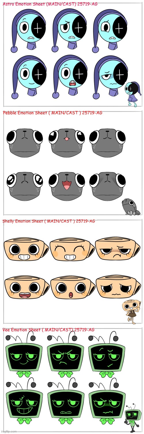 Dandy's World: Mains Emotion Sheet.mp3 | image tagged in astro,shelly,pebble,vee,dandy's world | made w/ Imgflip meme maker