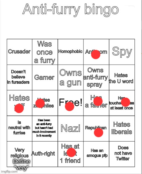 Lol | Define "very" | image tagged in anti-furry bingo | made w/ Imgflip meme maker
