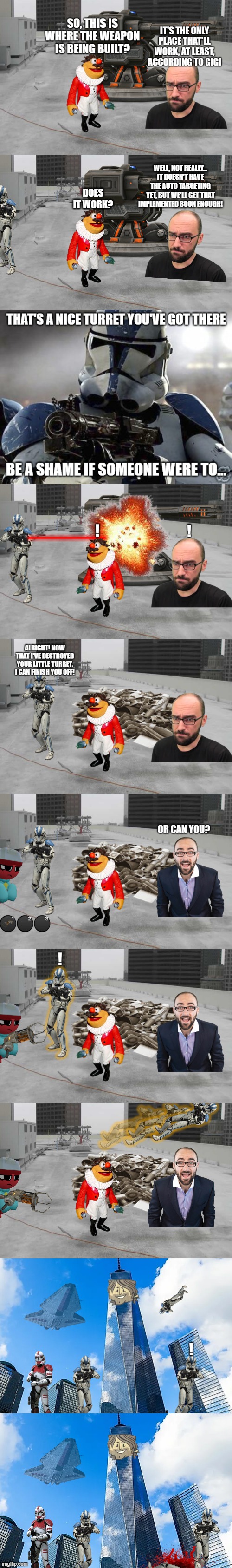 Michael's Gang is on the Roof | WELL, NOT REALLY... IT DOESN'T HAVE THE AUTO TARGETING YET, BUT WE'LL GET THAT IMPLEMENTED SOON ENOUGH! DOES IT WORK? | made w/ Imgflip meme maker
