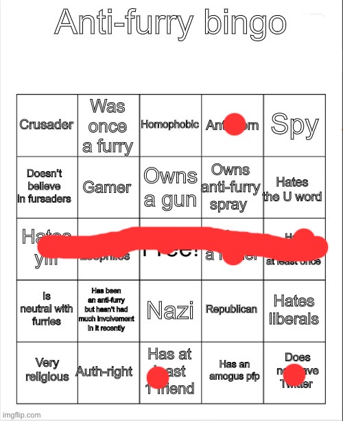 Anti-Furry bingo | image tagged in anti-furry bingo | made w/ Imgflip meme maker