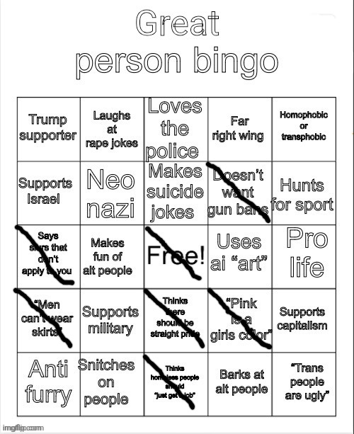 wowzers | image tagged in great person bingo | made w/ Imgflip meme maker