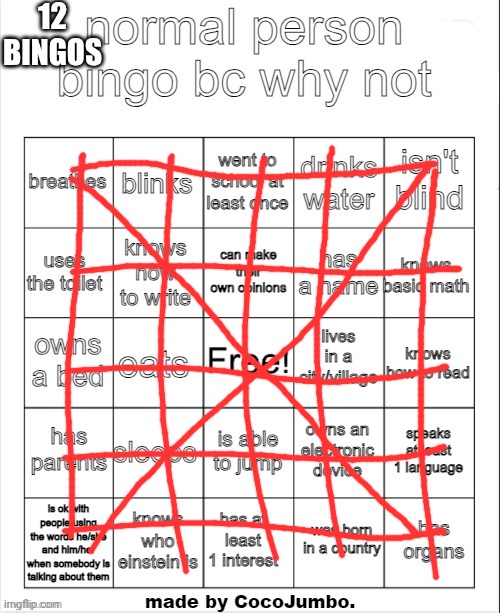 12 bingos | 12 BINGOS | image tagged in normal person bingo hehehe,left exit 12 off ramp,football,funny,memes | made w/ Imgflip meme maker