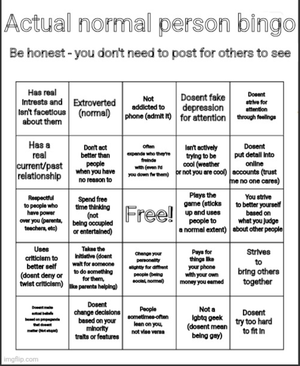 High Quality Normal person bingo Blank Meme Template