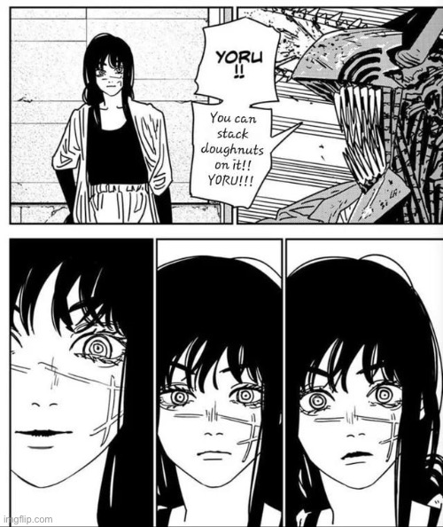 image tagged in chainsaw man,yoru and denji,krispy kreme,memes,anime | made w/ Imgflip meme maker