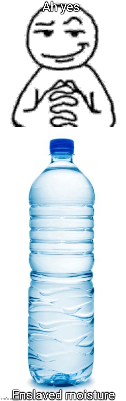 Ah yes; Enslaved moisture | image tagged in devious mf,water bottle | made w/ Imgflip meme maker