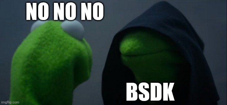 Evil Kermit | NO NO NO; BSDK | image tagged in memes,evil kermit | made w/ Imgflip meme maker