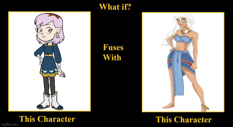 Amity Blight Fuses With Kidagakash Nedakh | image tagged in what if fuses,the owl house,disney princess,atlantis the lost empire,amity blight,kida | made w/ Imgflip meme maker
