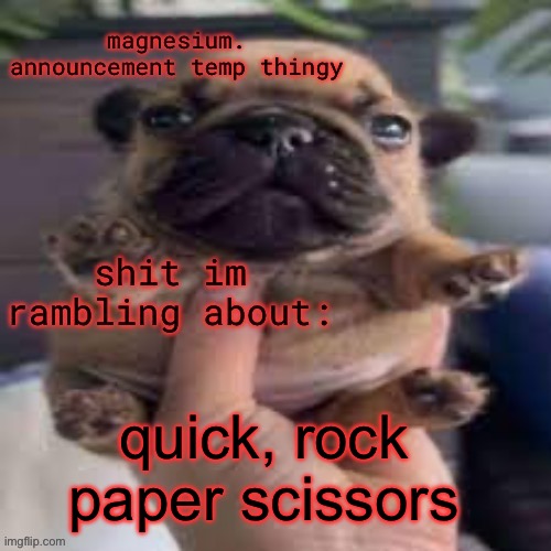 pug temp | quick, rock paper scissors | image tagged in pug temp | made w/ Imgflip meme maker