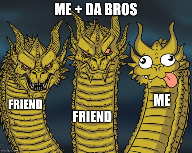 Three-headed Dragon | ME + DA BROS; ME; FRIEND; FRIEND | image tagged in three-headed dragon,memes | made w/ Imgflip meme maker