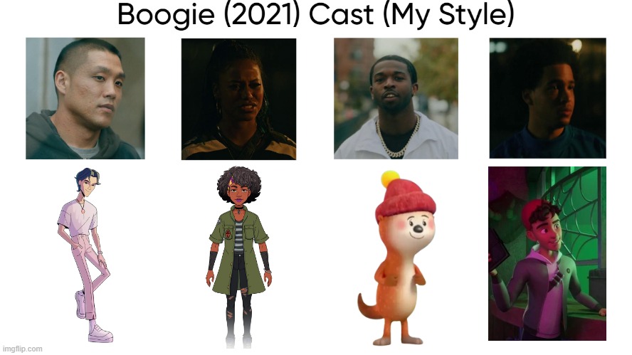 Boogie (2021) Cast (My Style) | image tagged in boogie 2021 cast my style,meme,memes,boogie,spoof cast,characters | made w/ Imgflip meme maker