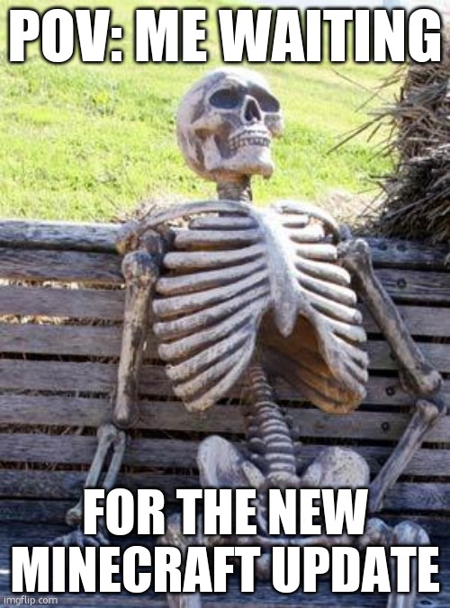 update when? | POV: ME WAITING; FOR THE NEW MINECRAFT UPDATE | image tagged in memes,waiting skeleton | made w/ Imgflip meme maker