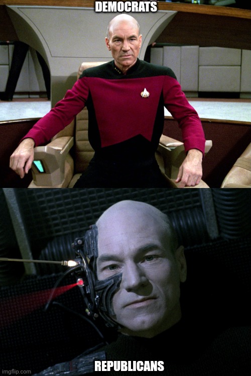 Klingons are Independents | DEMOCRATS; REPUBLICANS | image tagged in democrats,republicans,star trek,borg,democracy,dead | made w/ Imgflip meme maker