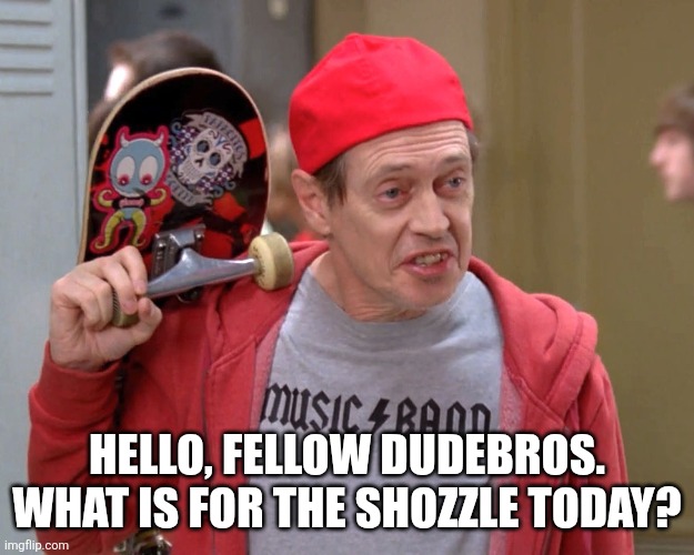 Steve Buscemi Fellow Kids | HELLO, FELLOW DUDEBROS.
WHAT IS FOR THE SHOZZLE TODAY? | image tagged in steve buscemi fellow kids | made w/ Imgflip meme maker