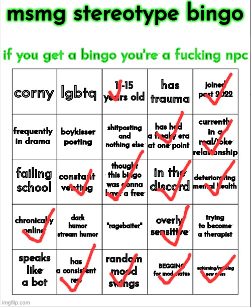 msmg stereotype bingo | image tagged in msmg stereotype bingo | made w/ Imgflip meme maker