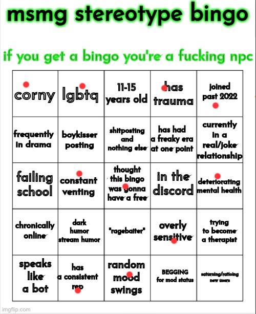 msmg stereotype bingo | image tagged in msmg stereotype bingo | made w/ Imgflip meme maker