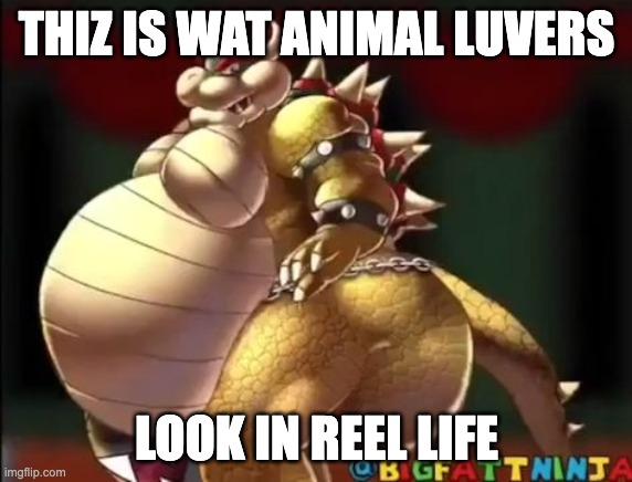 Bowser fart photo meme | THIZ IS WAT ANIMAL LUVERS; LOOK IN REEL LIFE | image tagged in bowser fart photo meme | made w/ Imgflip meme maker