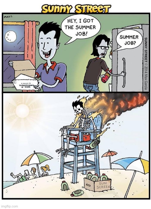 image tagged in comics,sunny street,vampires,lifeguard,bad decision | made w/ Imgflip meme maker