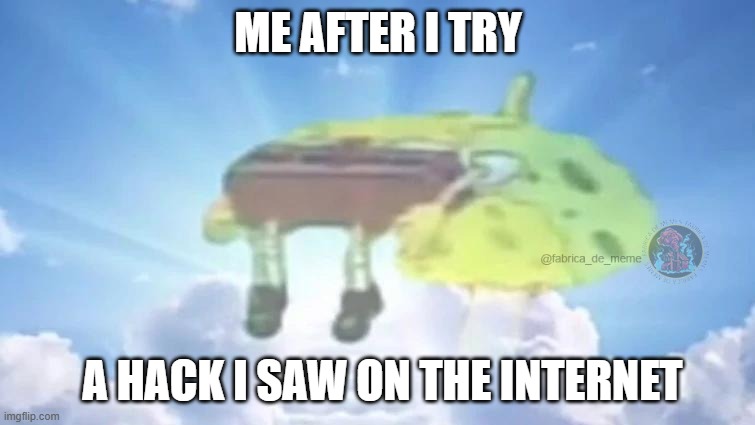 internet hack | ME AFTER I TRY; A HACK I SAW ON THE INTERNET | image tagged in internet,life hack | made w/ Imgflip meme maker