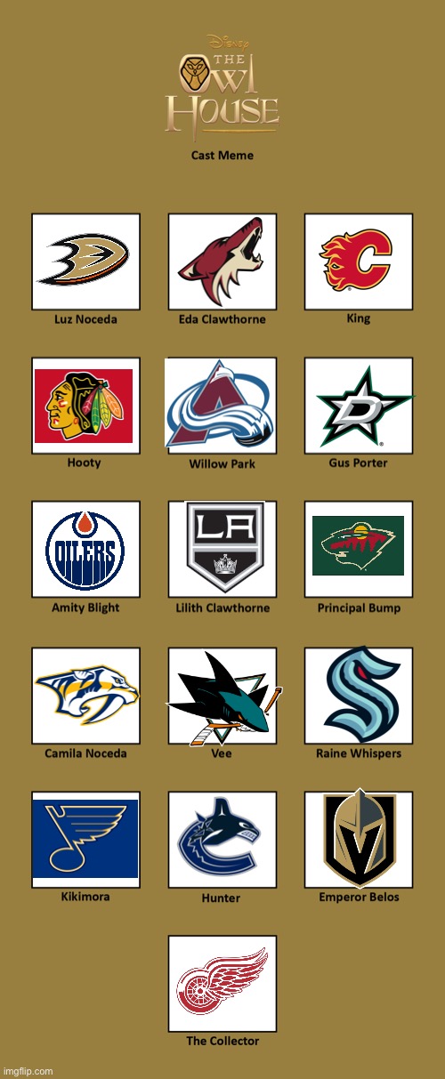 NHL Western Conference The Owl House Cast. | image tagged in owl house,nhl | made w/ Imgflip meme maker