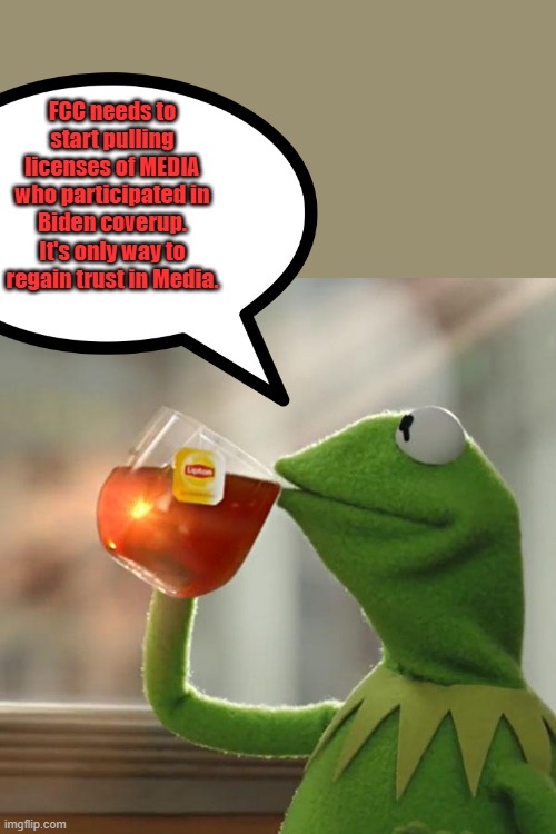 Start with the VIEW. FCC has not done its job in Decades. | FCC needs to start pulling licenses of MEDIA who participated in Biden coverup. It's only way to regain trust in Media. | image tagged in memes,but that's none of my business,kermit the frog | made w/ Imgflip meme maker