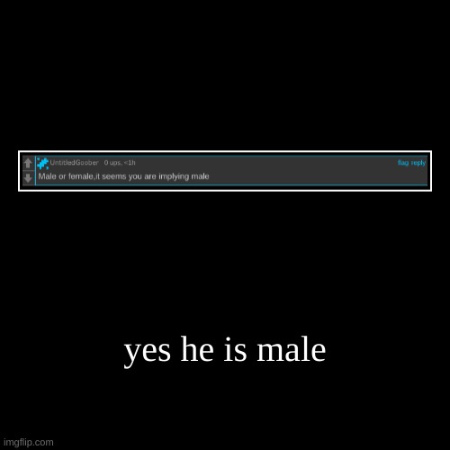 yes he is male | | image tagged in funny,demotivationals | made w/ Imgflip demotivational maker