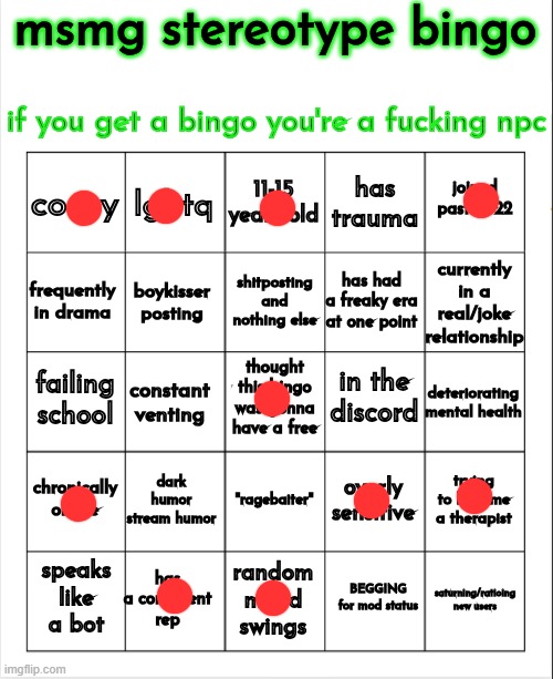 msmg stereotype bingo | image tagged in msmg stereotype bingo | made w/ Imgflip meme maker