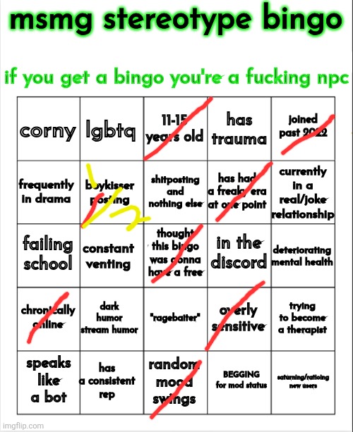 msmg stereotype bingo | image tagged in msmg stereotype bingo | made w/ Imgflip meme maker