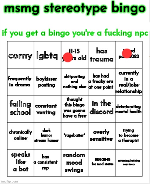 msmg stereotype bingo | image tagged in msmg stereotype bingo | made w/ Imgflip meme maker