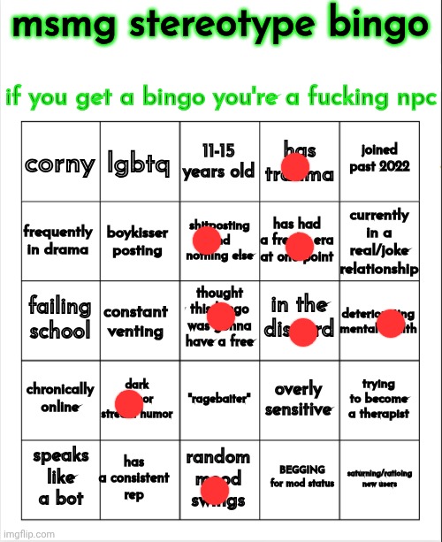 msmg stereotype bingo | image tagged in msmg stereotype bingo | made w/ Imgflip meme maker