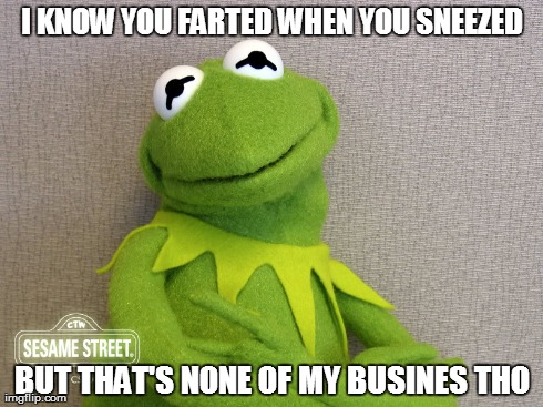 I KNOW YOU FARTED WHEN YOU SNEEZED BUT THAT'S NONE OF MY BUSINES THO | image tagged in funny,kermit the frog | made w/ Imgflip meme maker