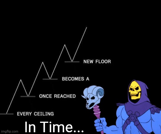 Every ceiling becomes a floor | In Time... | image tagged in skeletor,motivational | made w/ Imgflip meme maker