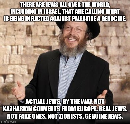 I guess Merryprankster is an expert. Like Douglas Murray... | THERE ARE JEWS ALL OVER THE WORLD, INCLUDING IN ISRAEL, THAT ARE CALLING WHAT IS BEING INFLICTED AGAINST PALESTINE A GENOCIDE. ACTUAL JEWS, BY THE WAY, NOT KAZHARIAN CONVERTS FROM EUROPE. REAL JEWS. NOT FAKE ONES. NOT ZIONISTS. GENUINE JEWS. | image tagged in jewish guy | made w/ Imgflip meme maker