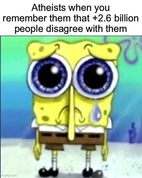 Sad Spongebob | Atheists when you remember them that +2.6 billion people disagree with them | image tagged in sad spongebob,msmg | made w/ Imgflip meme maker
