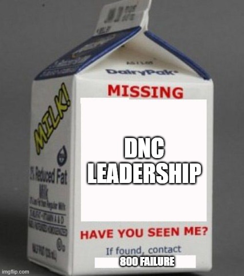 Milk carton | DNC LEADERSHIP; 800 FAILURE | image tagged in milk carton | made w/ Imgflip meme maker