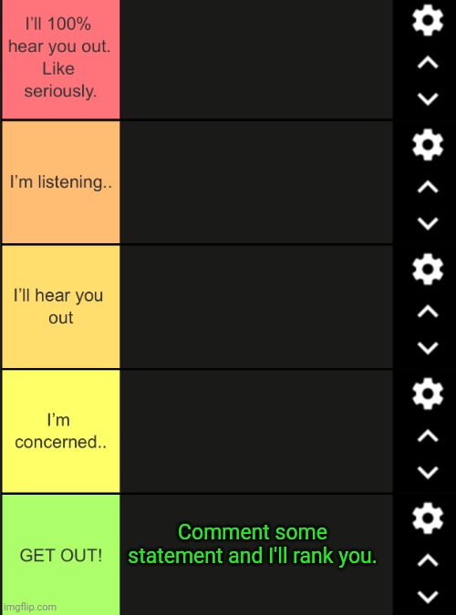 Hear me out Tier List | Comment some statement and I'll rank you. | image tagged in hear me out tier list | made w/ Imgflip meme maker