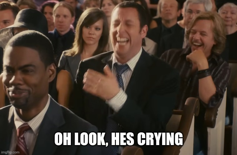 OH LOOK, HES CRYING | image tagged in grown ups | made w/ Imgflip meme maker