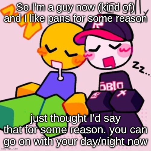 guest & noob i think | So I'm a guy now (kind of) and I like pans for some reason; just thought I'd say that for some reason. you can go on with your day/night now | image tagged in guest noob i think | made w/ Imgflip meme maker