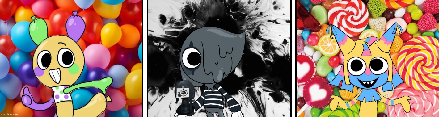 The Circus Troupe, third time.mp3 | image tagged in the circus troupe,looey,yatta,blot,dandy's world | made w/ Imgflip meme maker