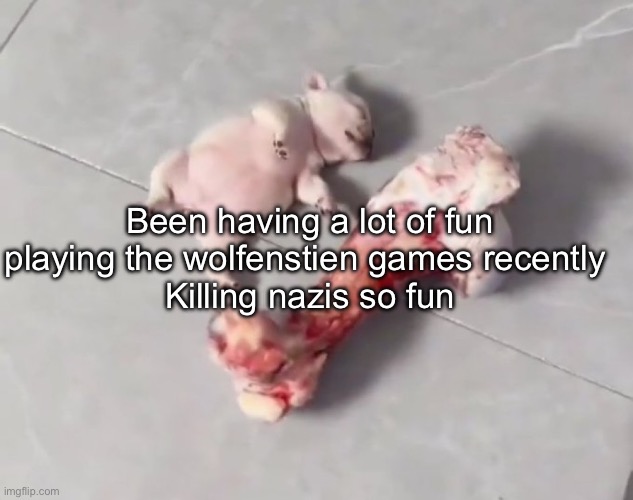 The fetus being sacrificed as a offering for Araki of Jojo | Been having a lot of fun playing the wolfenstien games recently 
Killing nazis so fun | image tagged in the fetus being sacrificed as a offering for araki of jojo | made w/ Imgflip meme maker
