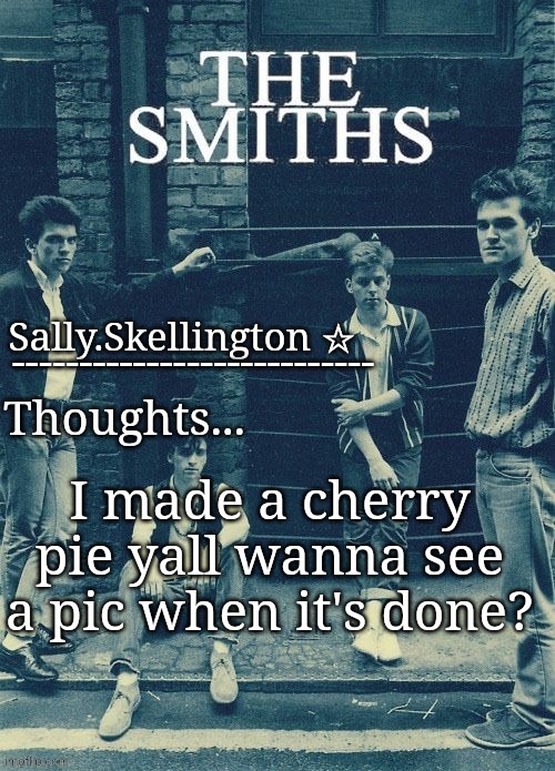 Sally's temp | I made a cherry pie yall wanna see a pic when it's done? | image tagged in sally's temp | made w/ Imgflip meme maker