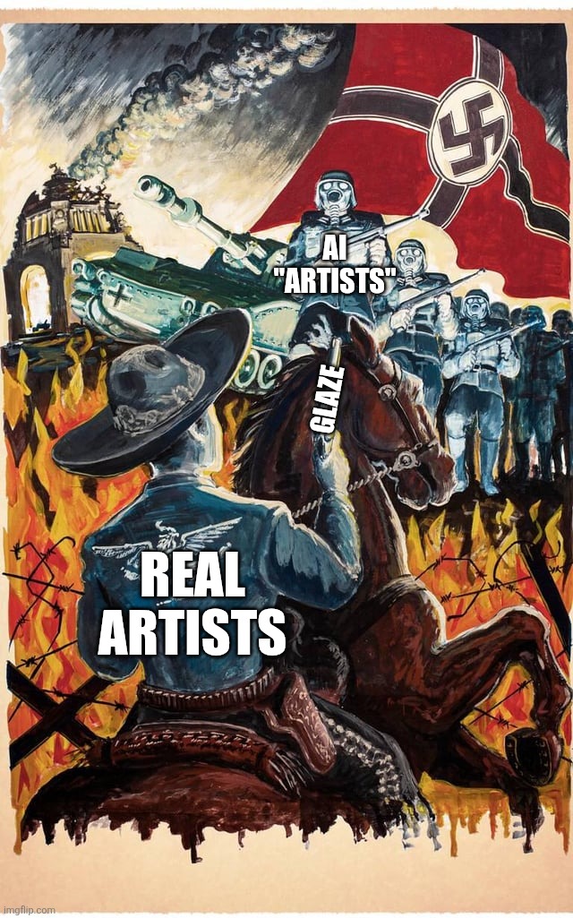 The enemy of humanity: AI "artists" | AI "ARTISTS"; GLAZE; REAL ARTISTS | made w/ Imgflip meme maker