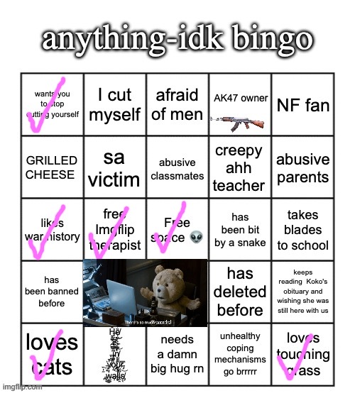 What kind of bingo is this? =( | image tagged in anything-idk bingo | made w/ Imgflip meme maker