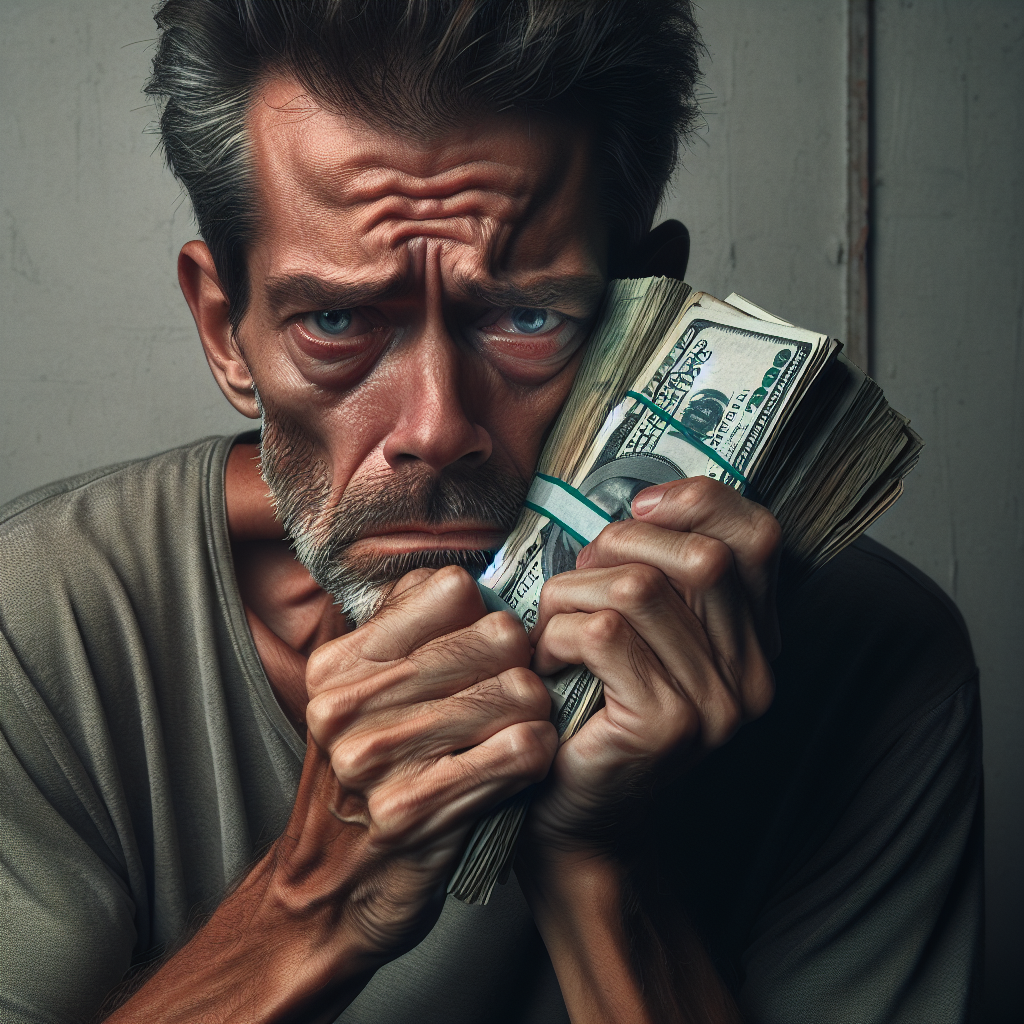Guy holding money, looking stressed Blank Meme Template