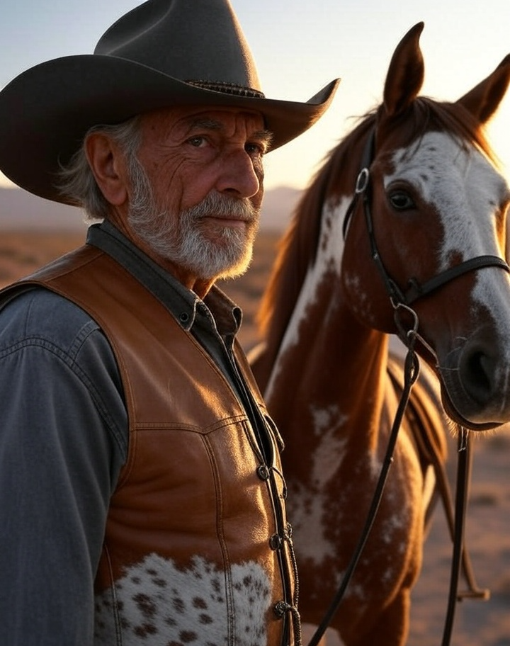 Elderly cowboy and his horse Blank Meme Template