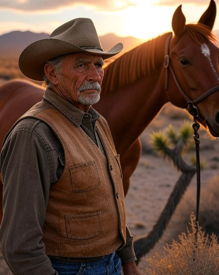Elderly cowboy and his horse Blank Meme Template