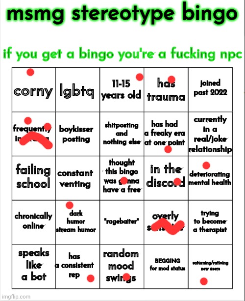 msmg stereotype bingo | image tagged in msmg stereotype bingo | made w/ Imgflip meme maker