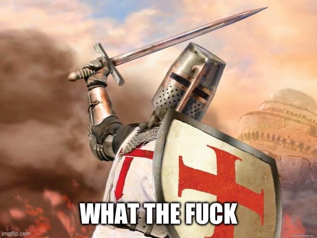crusader | WHAT THE FUCK | image tagged in crusader | made w/ Imgflip meme maker