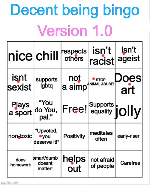 I am now a ham | image tagged in decent being bingo | made w/ Imgflip meme maker