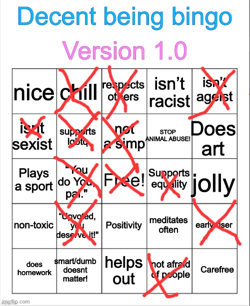 Decent being bingo | image tagged in decent being bingo | made w/ Imgflip meme maker
