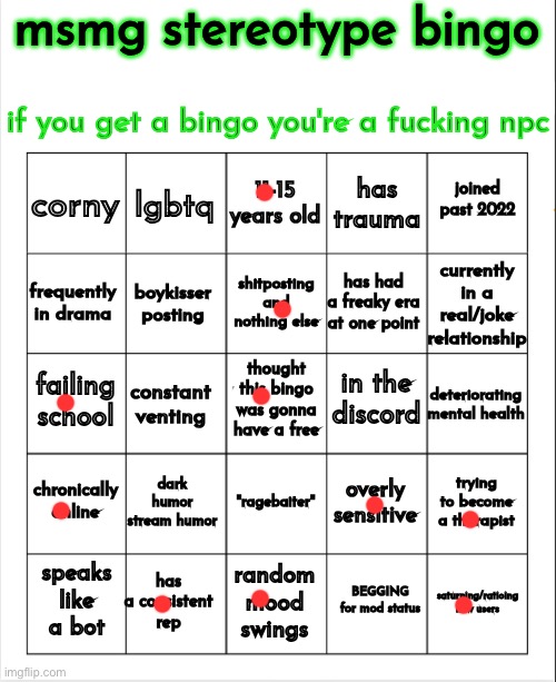 msmg stereotype bingo | image tagged in msmg stereotype bingo | made w/ Imgflip meme maker